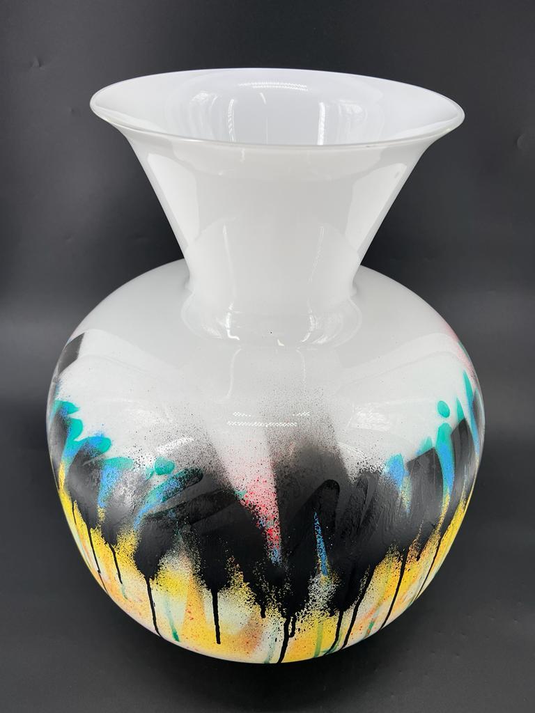 1295 Murano STREET ART Murano Glas Vase, Hand Made Dekor Street Art Edition   im Angebot 1