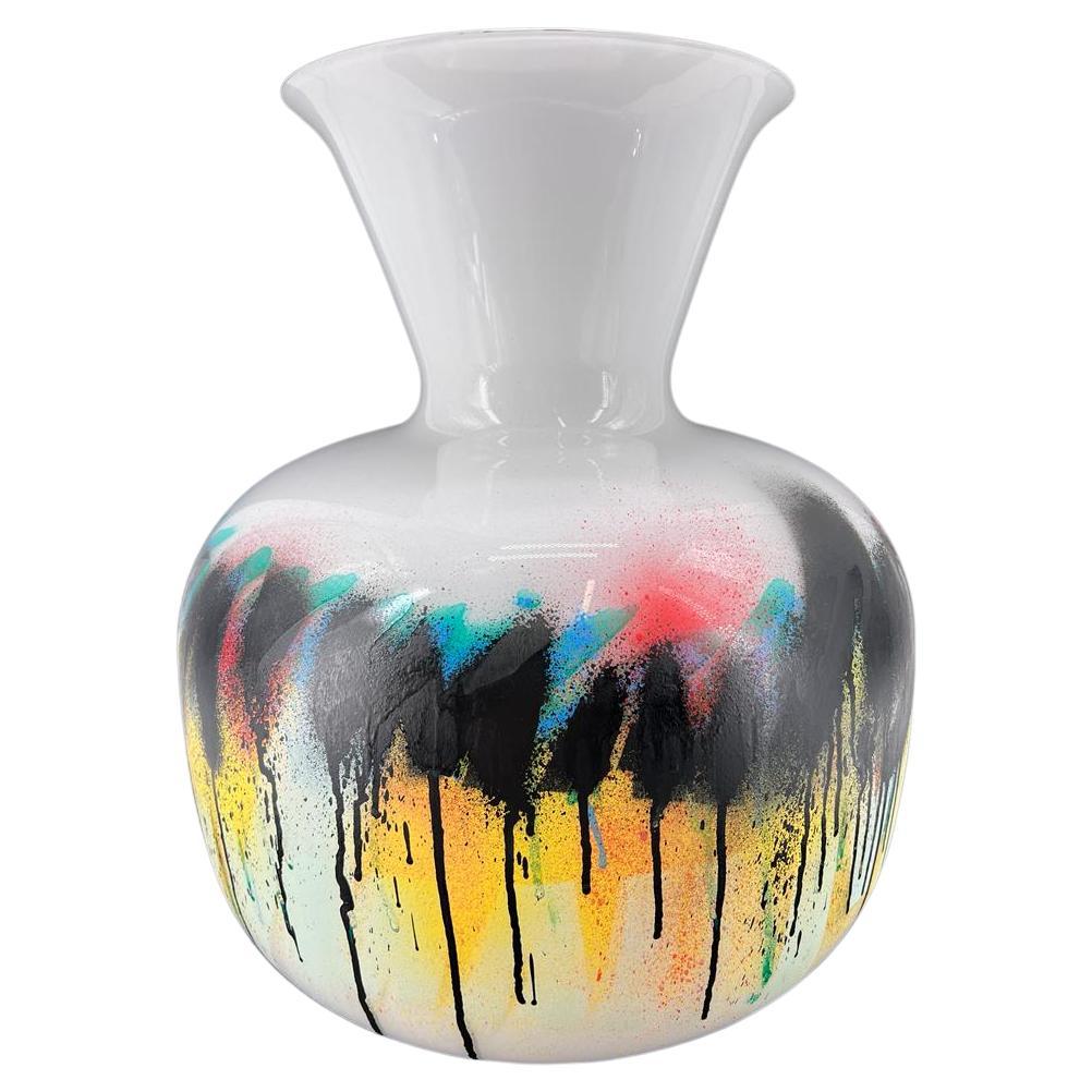 1295 Murano STREET ART Murano Glas Vase, Hand Made Dekor Street Art Edition  