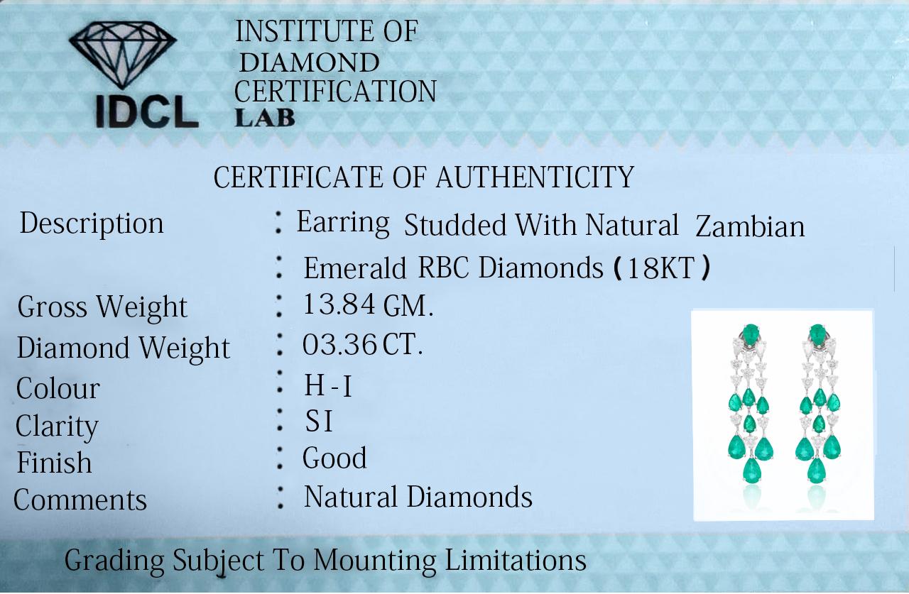 12,95TCW Pear Zambian Emerald Diamond Chandelier Earrings 14k White Gold in vendita 1