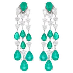 12,95TCW Pear Zambian Emerald Diamond Chandelier Earrings (orecchini a goccia in oro bianco 18k)