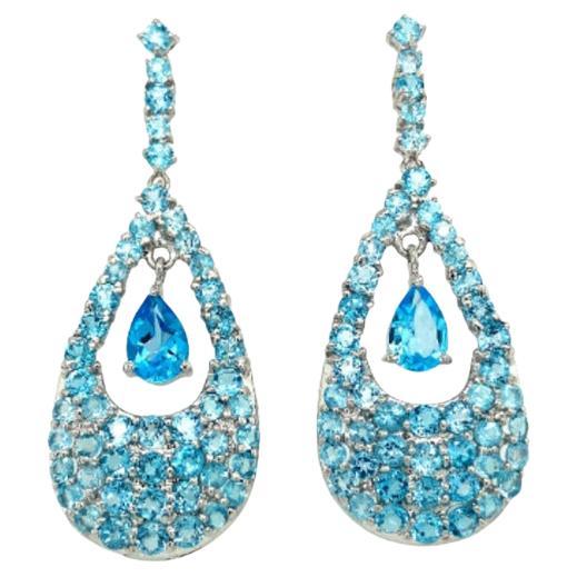 12.96 Carat Blue Topaz Gemstone Dangle Earrings for Women in 925 Silver For Sale