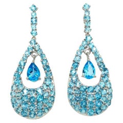 12.96 Carat Blue Topaz Gemstone Dangle Earrings for Women in 925 Silver