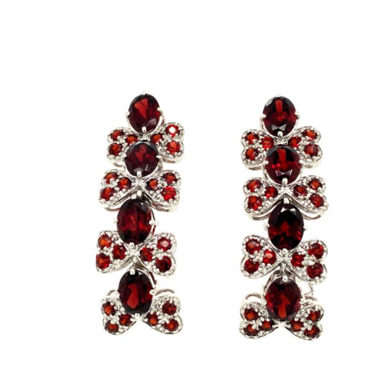 Mixed Cut 12.96 Carat Deep Red Garnet Dangle Earrings in 925 Sterling Silver For Sale