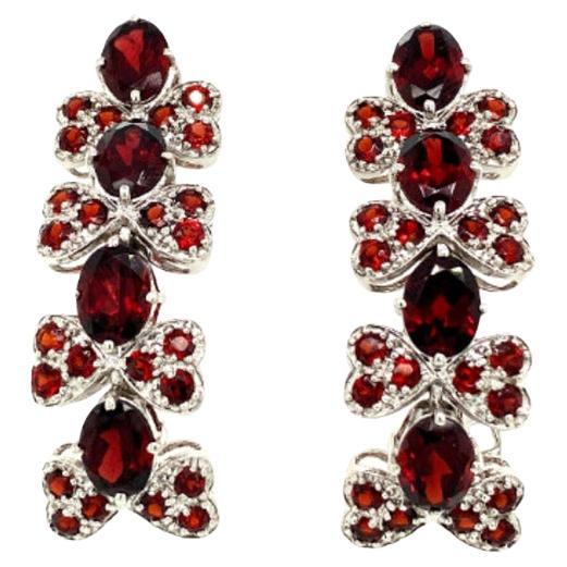 12.96 Carat Deep Red Garnet Dangle Earrings in 925 Sterling Silver