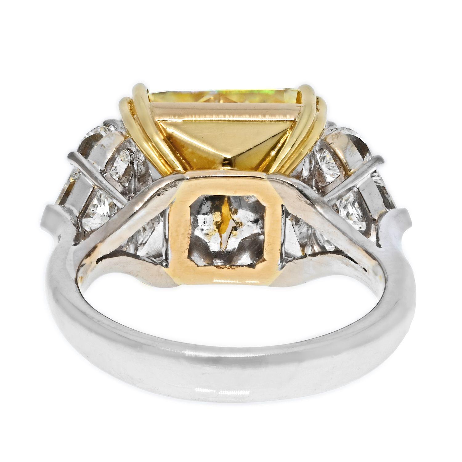 12.96 Carat Radiant Cut Diamond Fancy Yellow SI1 GIA Engagement Ring In Excellent Condition For Sale In New York, NY