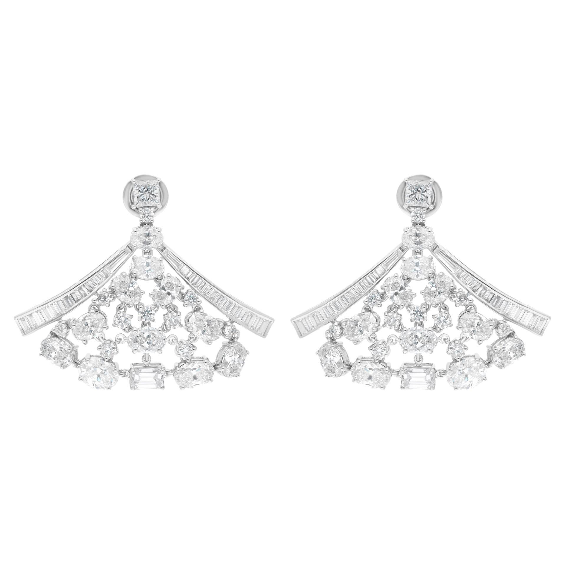 12.96 Carat SI Clarity HI Color Multi Diamond Earrings 18k White Gold Jewelry