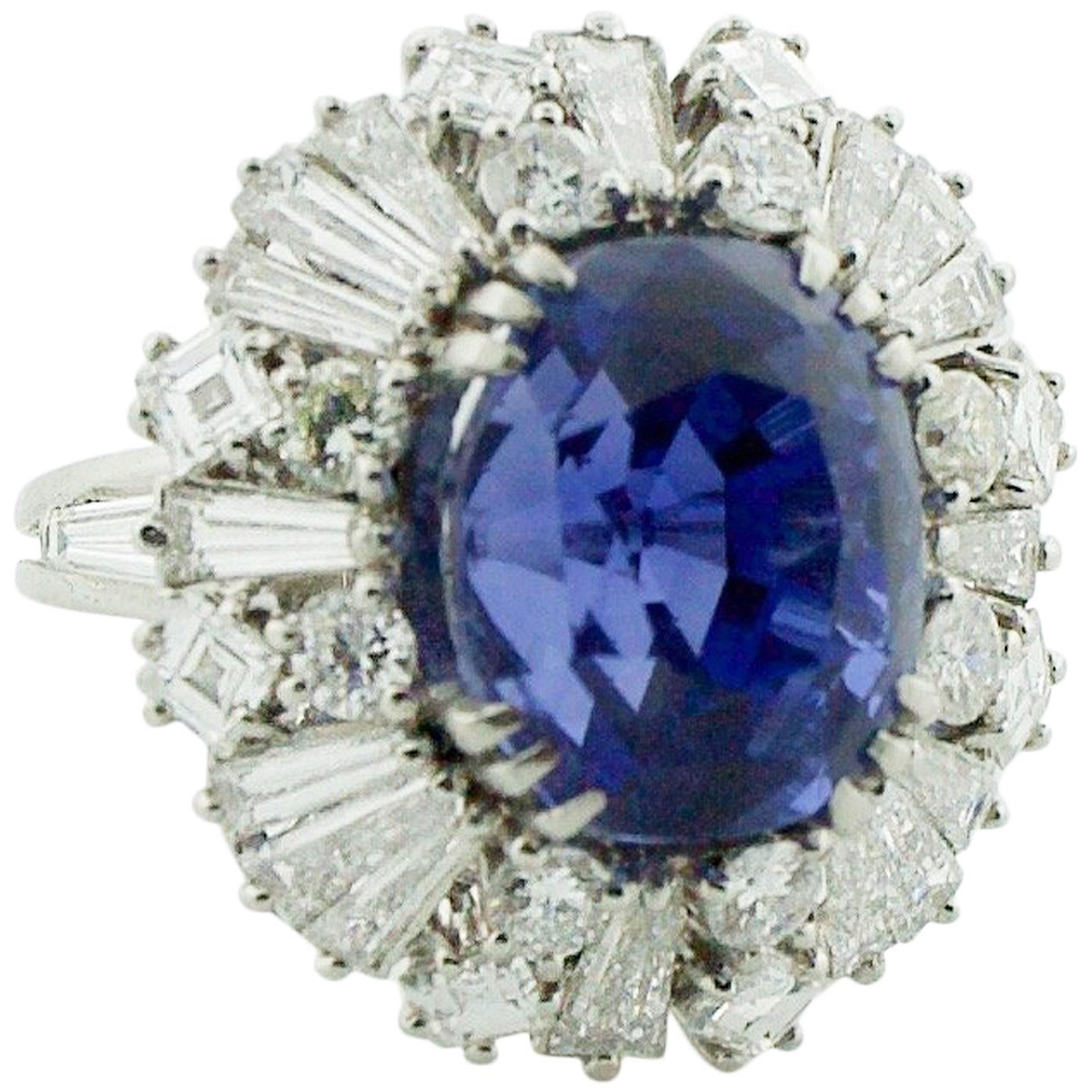 12.96 No Heat Ceylon Important Sapphire and Diamond 1950s Ring in Platinum