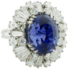 12.96 No Heat Ceylon Important Sapphire and Diamond 1950s Ring in Platinum