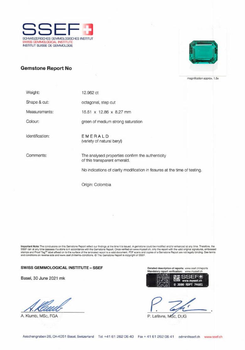 da uomo o donna Anello con smeraldo e diamante colombiano senza olio, certificato SSEF Gübelin AGL in vendita