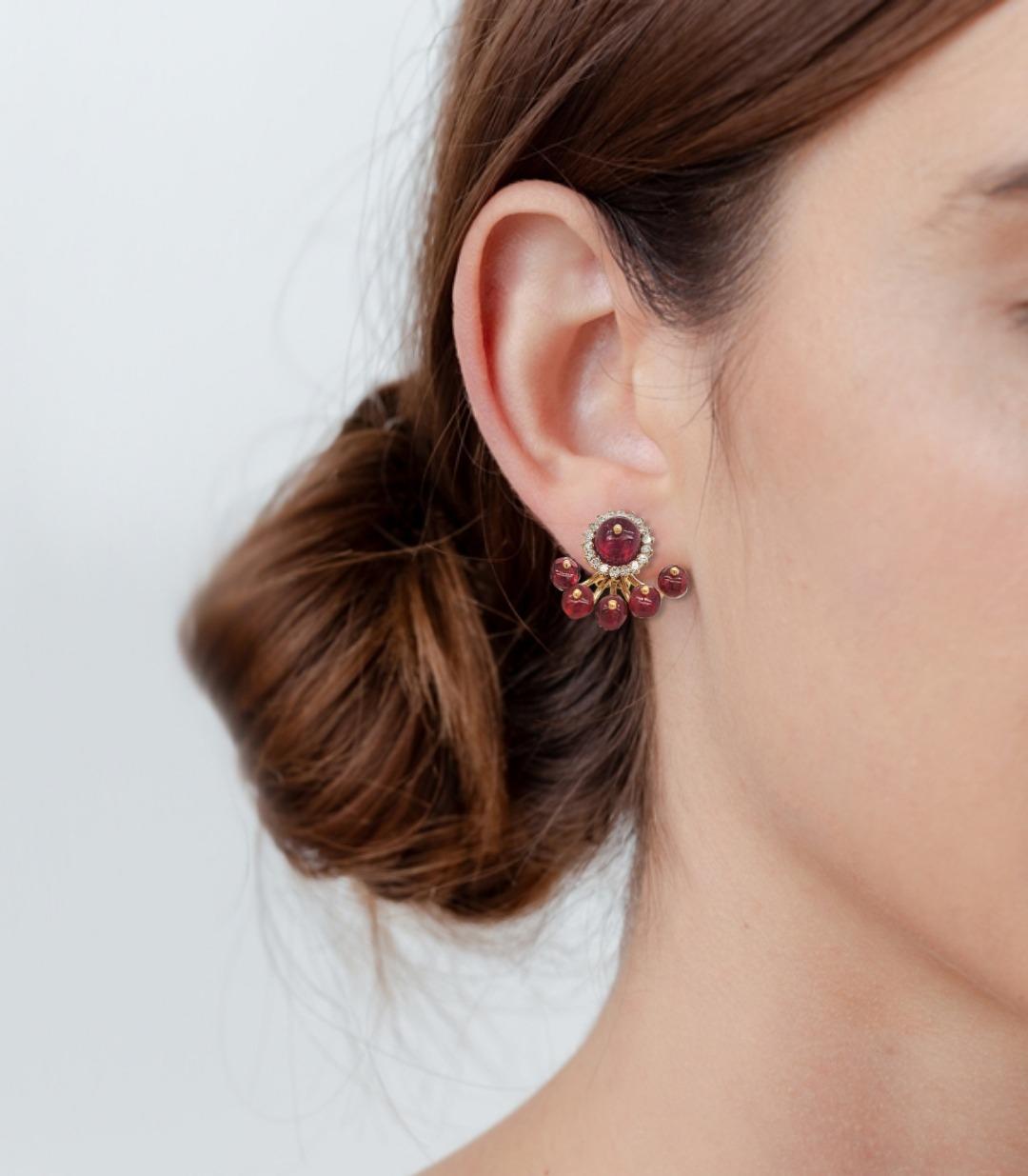 Boucles d'oreilles en or avec perles de spinelle rouge naturelle de 12,98 carats et diamants en vente 5