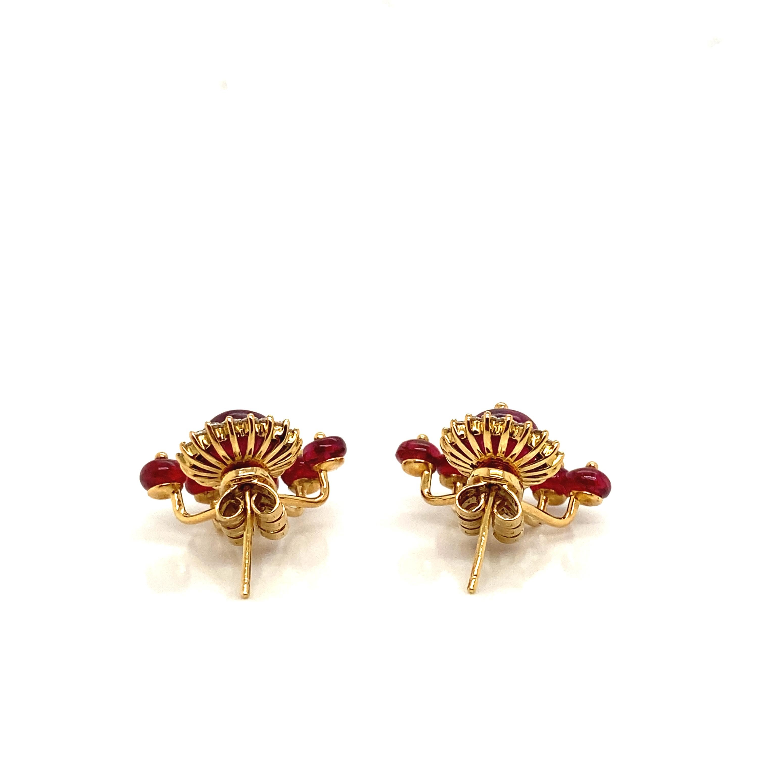 12.98 Carat Natural Red Spinel Beads and Diamond Gold Earrings For Sale 3