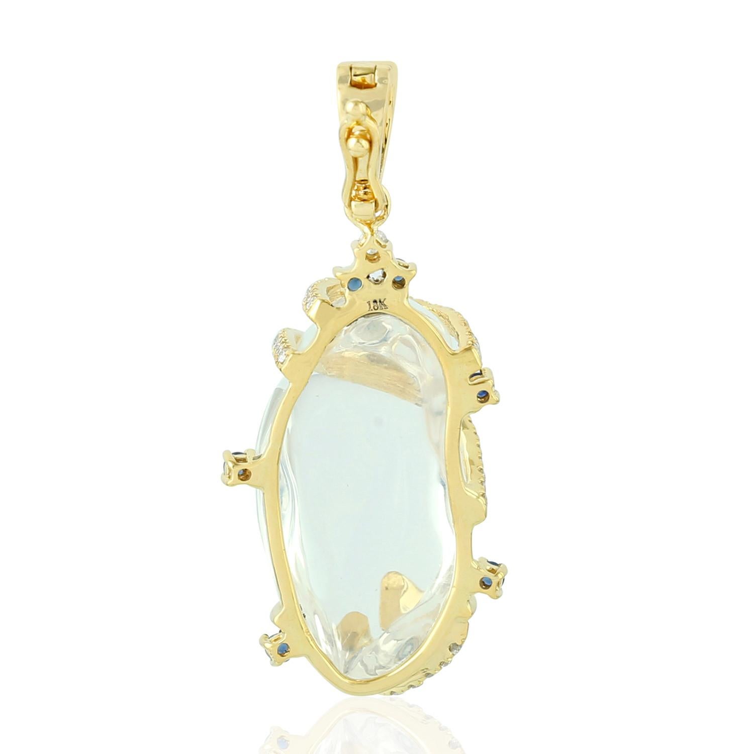 Artisan 12.98 Carat Opal Diamond 18 Karat Gold Pendant Necklace For Sale