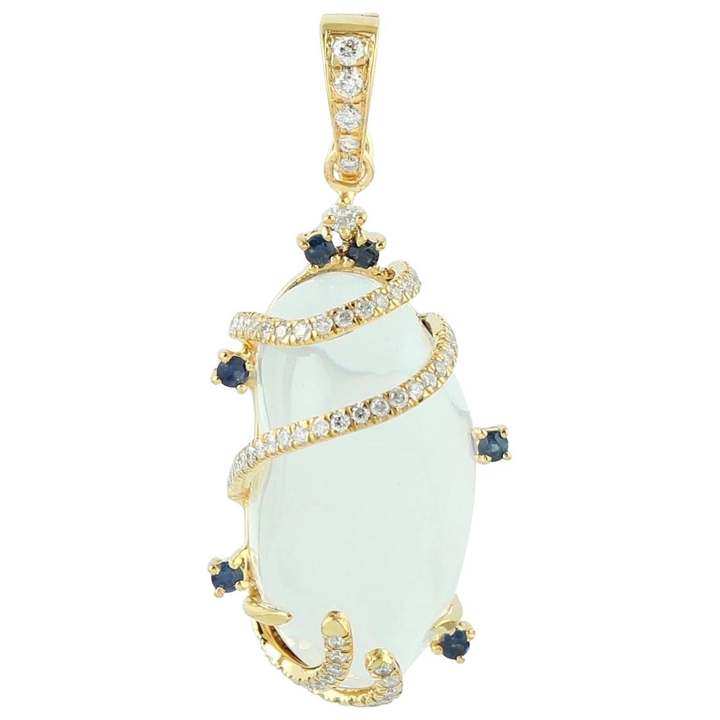 12.98 Carat Opal Diamond 18 Karat Gold Pendant Necklace For Sale