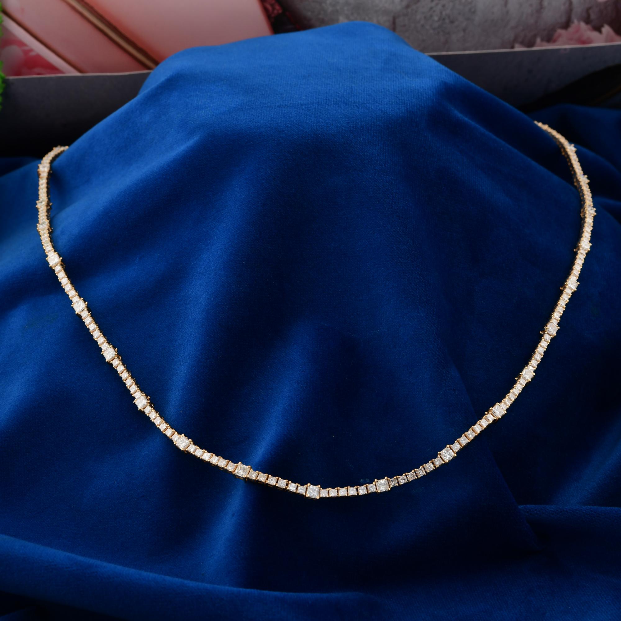 12,98 Karat SI/H Princess Cut Diamant 22 Zoll Kette Halskette 14k Rose Gold Damen im Angebot