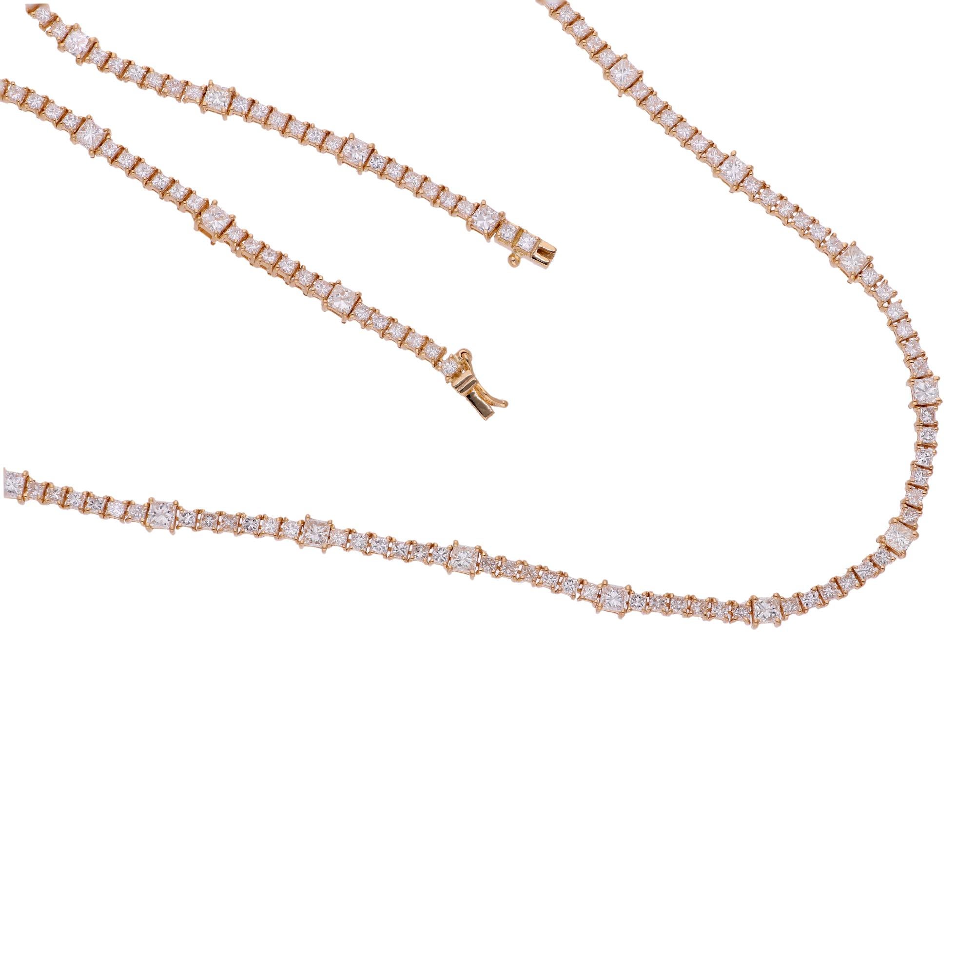 12,98 Karat SI/H Princess Cut Diamant 22 Zoll Kette Halskette 18k Rose Gold (Carréschliff) im Angebot