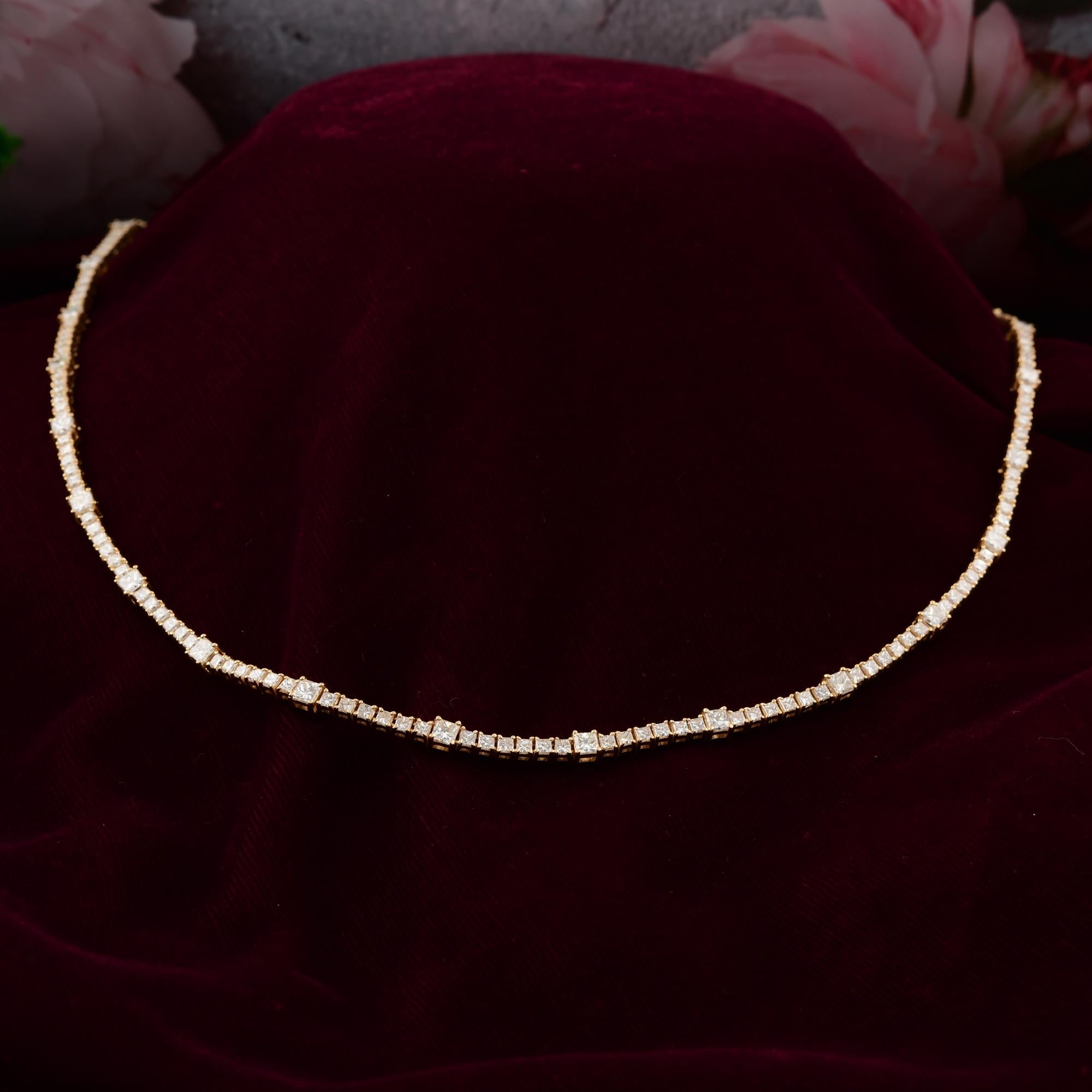 Women's 12.98 Carat SI/H Princess Cut Diamond Necklace 18 Karat Yellow Gold 22 Inches For Sale