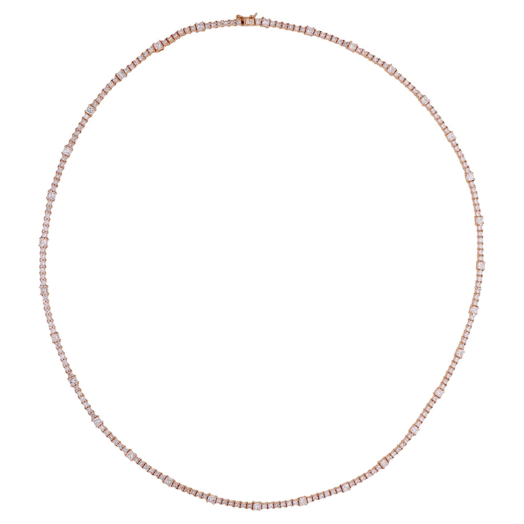 12.98 Carat SI/H Princess Cut Diamond Necklace 18 Karat Yellow Gold 22 Inches For Sale