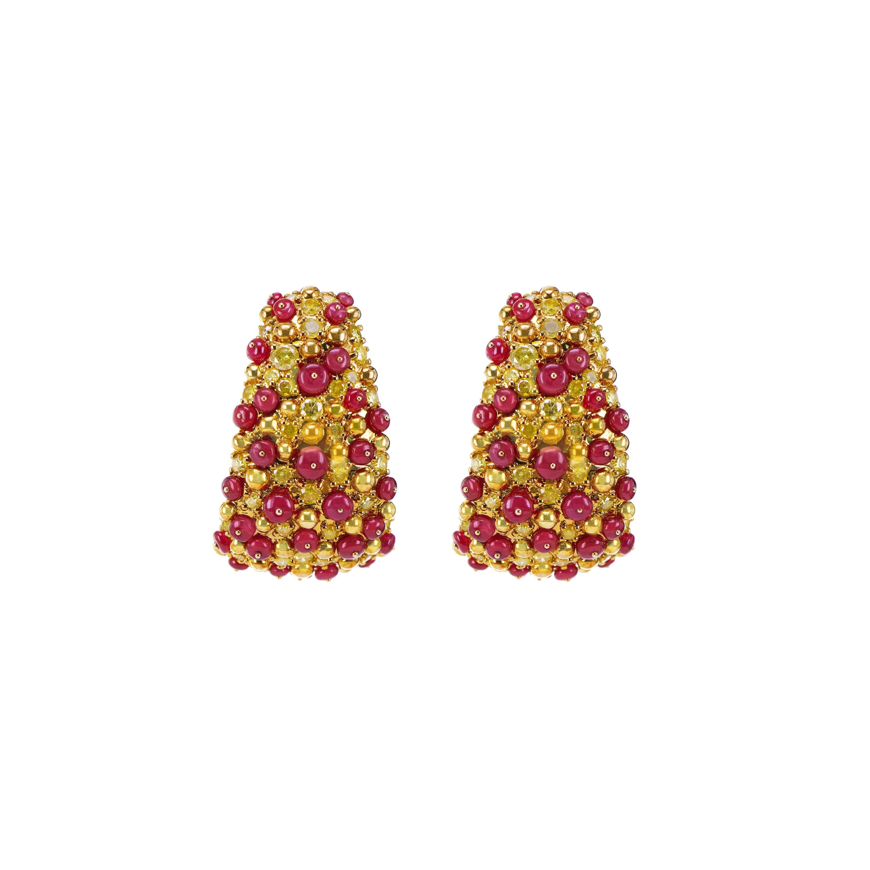 12.98 Carat Vivid Red Ruby 3.78 Carat Vivid Yellow Diamond Dangle Earring For Sale