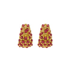 Pendants d'oreilles en rubis rouge vif de 12,98 carats et diamants jaunes vifs de 3,78 carats