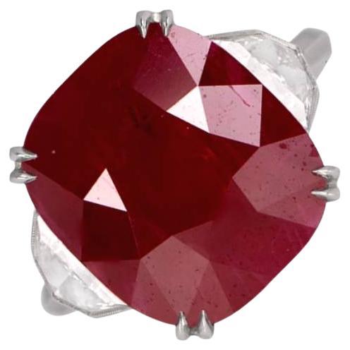 12.98 Ct AGL-Certified Burmese Ruby Ring, Shield-Cut Accented Diamond, Handcraft