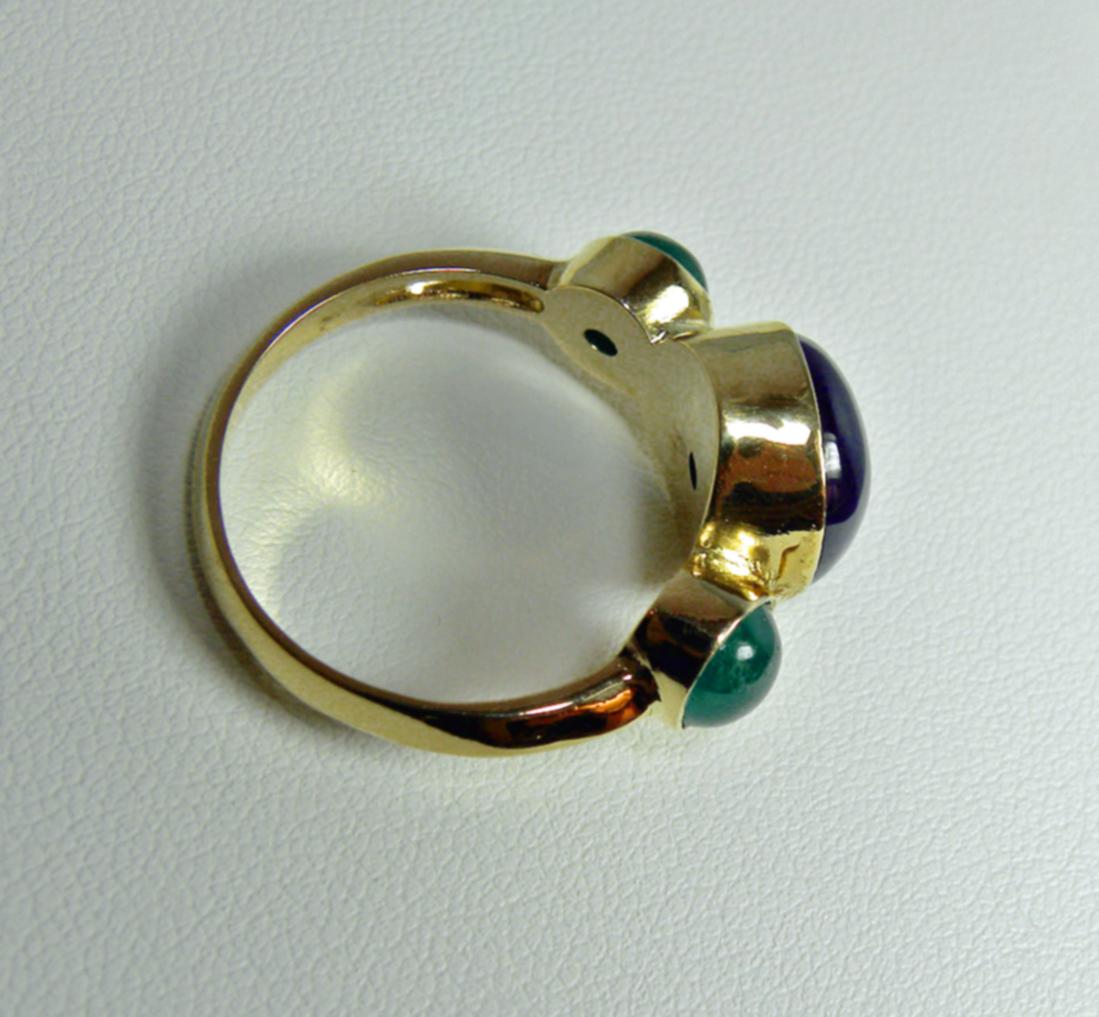 12.99 Carat Natural Untreated Sapphire and Emerald Ring 18 Karat Yellow Gold 3