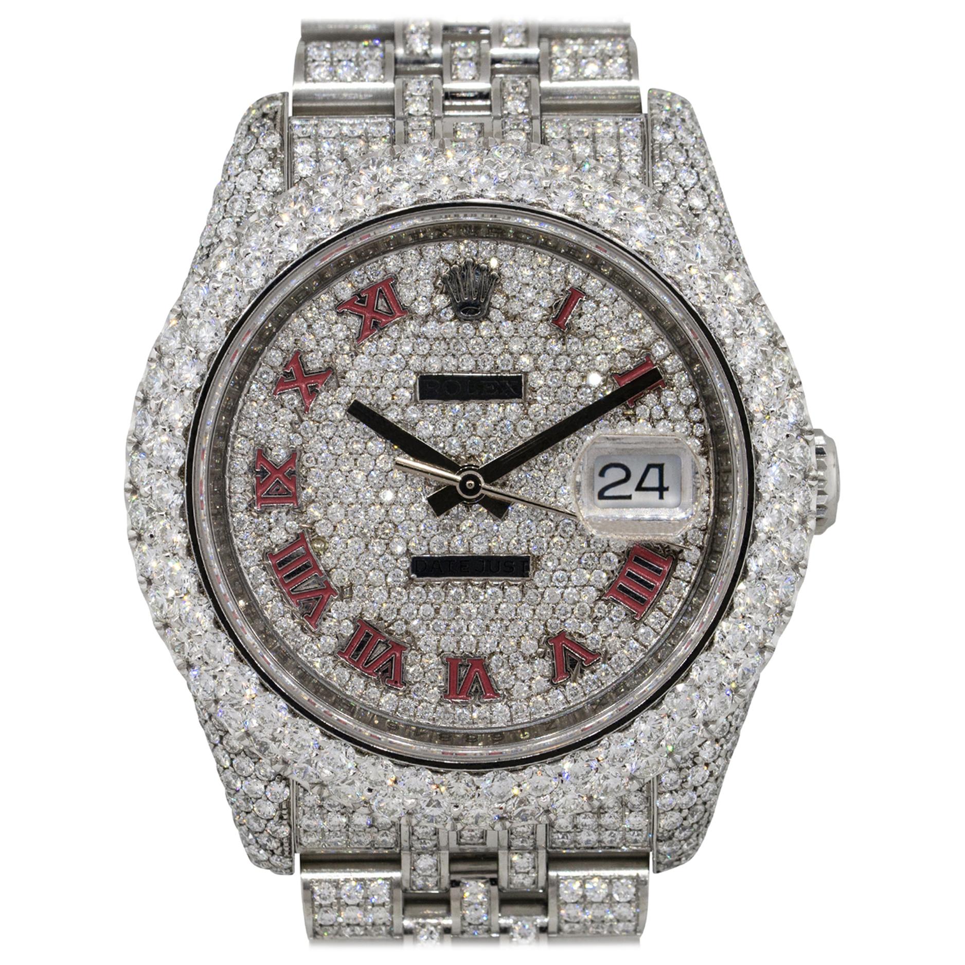 12.99 Carat Rolex 116234 Datejust Stainless Steel Diamond Pave Watch