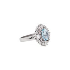 1.29 Carat Aquamarine and Diamond 18 Carat White Gold Ballerina Cluster Ring