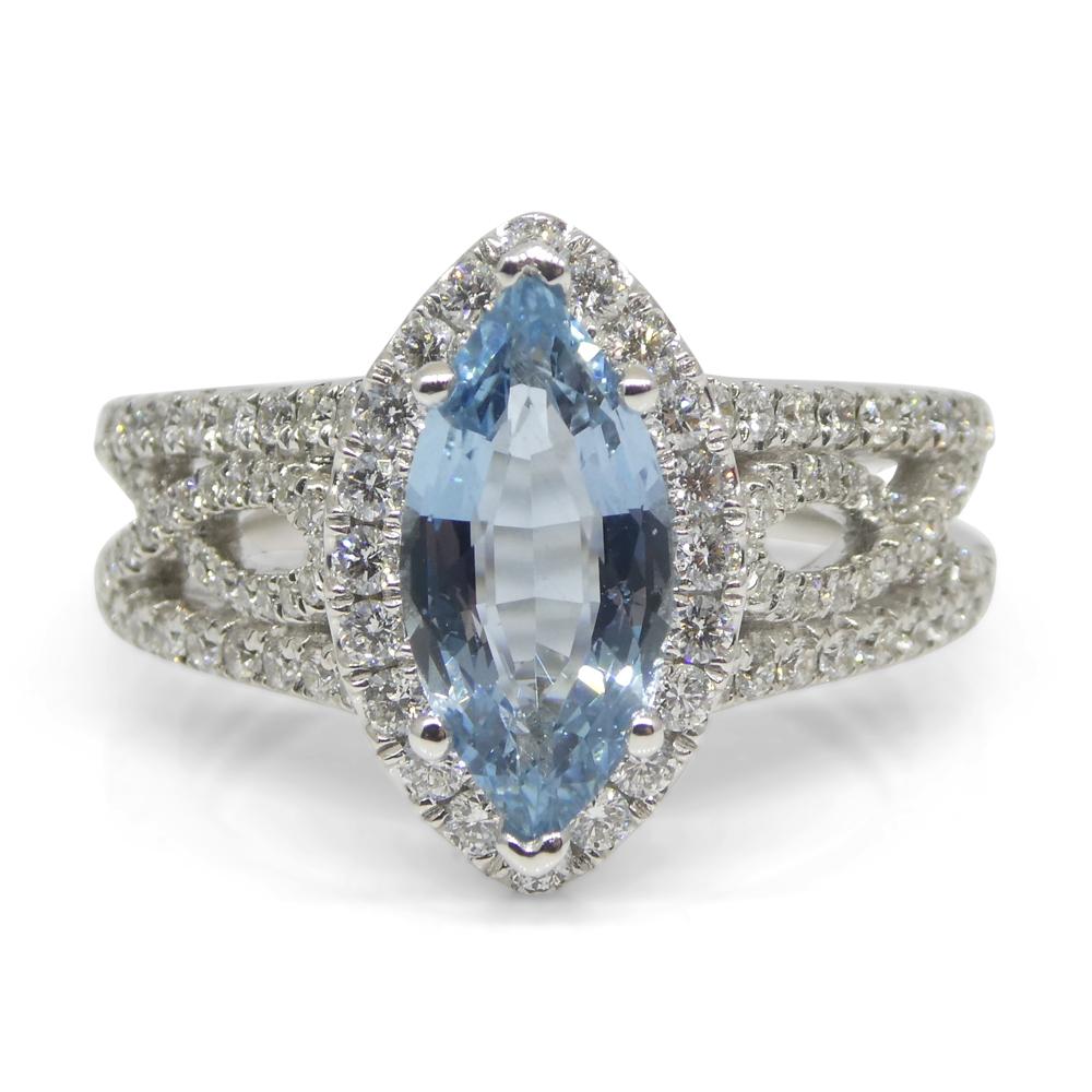 1.29ct Aquamarine, Diamond Engagement/Statement Ring in 18K White Gold For Sale 4