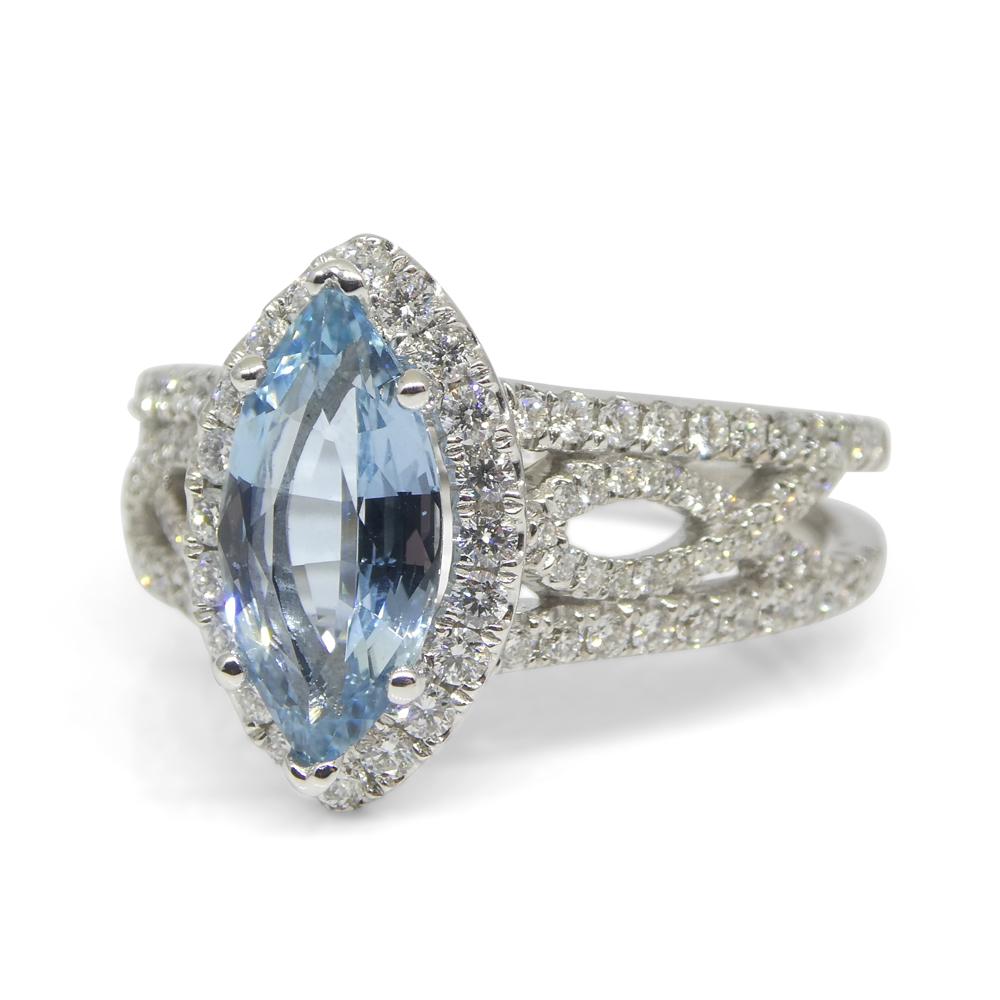 1.29ct Aquamarine, Diamond Engagement/Statement Ring in 18K White Gold For Sale 7