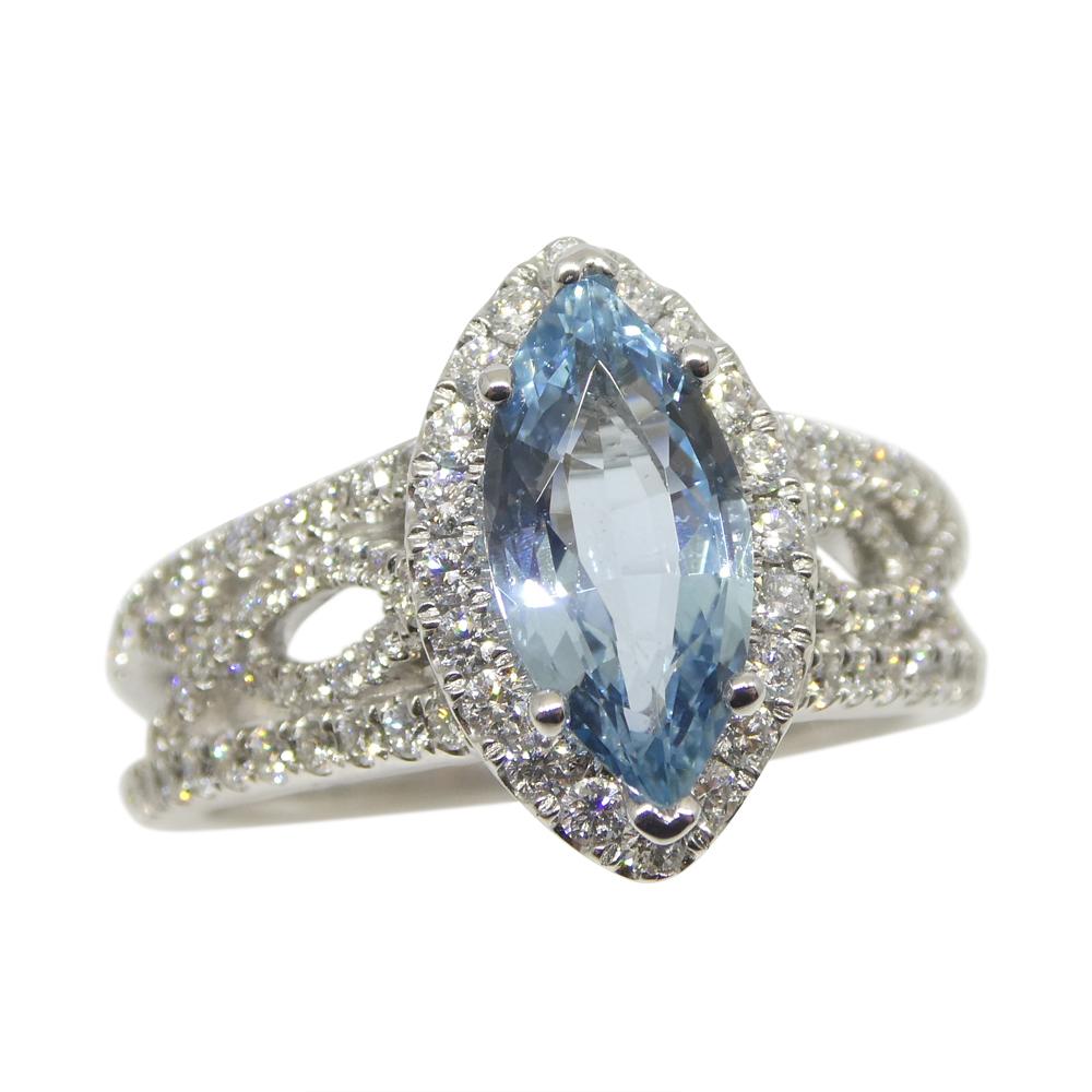 1.29ct Aquamarine, Diamond Engagement/Statement Ring in 18K White Gold In New Condition For Sale In Toronto, Ontario