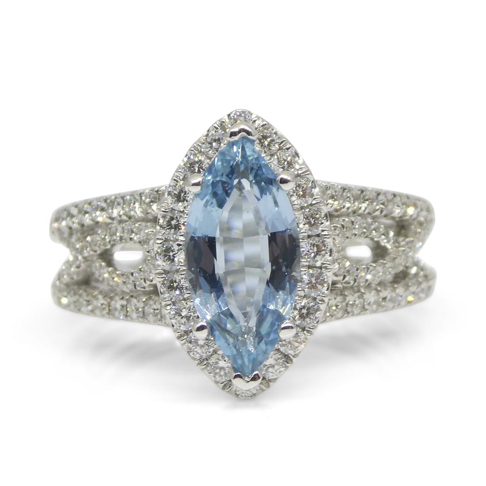 1.29ct Aquamarine, Diamond Engagement/Statement Ring in 18K White Gold For Sale 1
