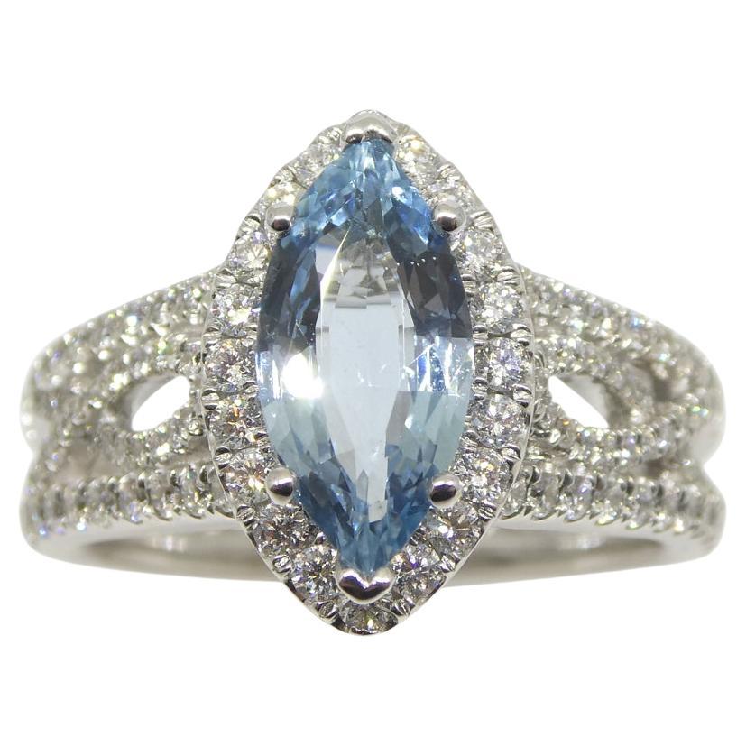 1.29ct Aquamarine, Diamond Engagement/Statement Ring in 18K White Gold For Sale