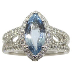 1.29ct Aquamarine, Diamond Engagement/Statement Ring in 18K White Gold