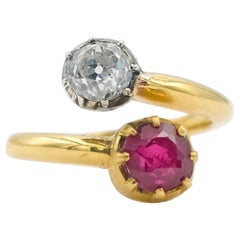 1.29Ct Burmese Un-Heated Ruby with an Old Euro-Cut Diamond Mounted on 22K Gold