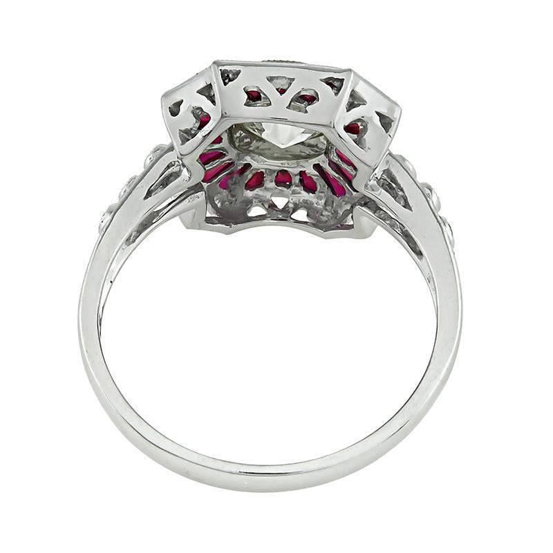 1.29ct Diamond 1.00ct Ruby Engagement Ring In Good Condition For Sale In New York, NY