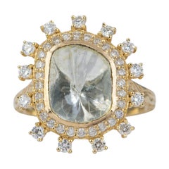 1.29ct Diamond Slice Foil Back 14k Gold Diamond Halo Engagement Ring AD2347