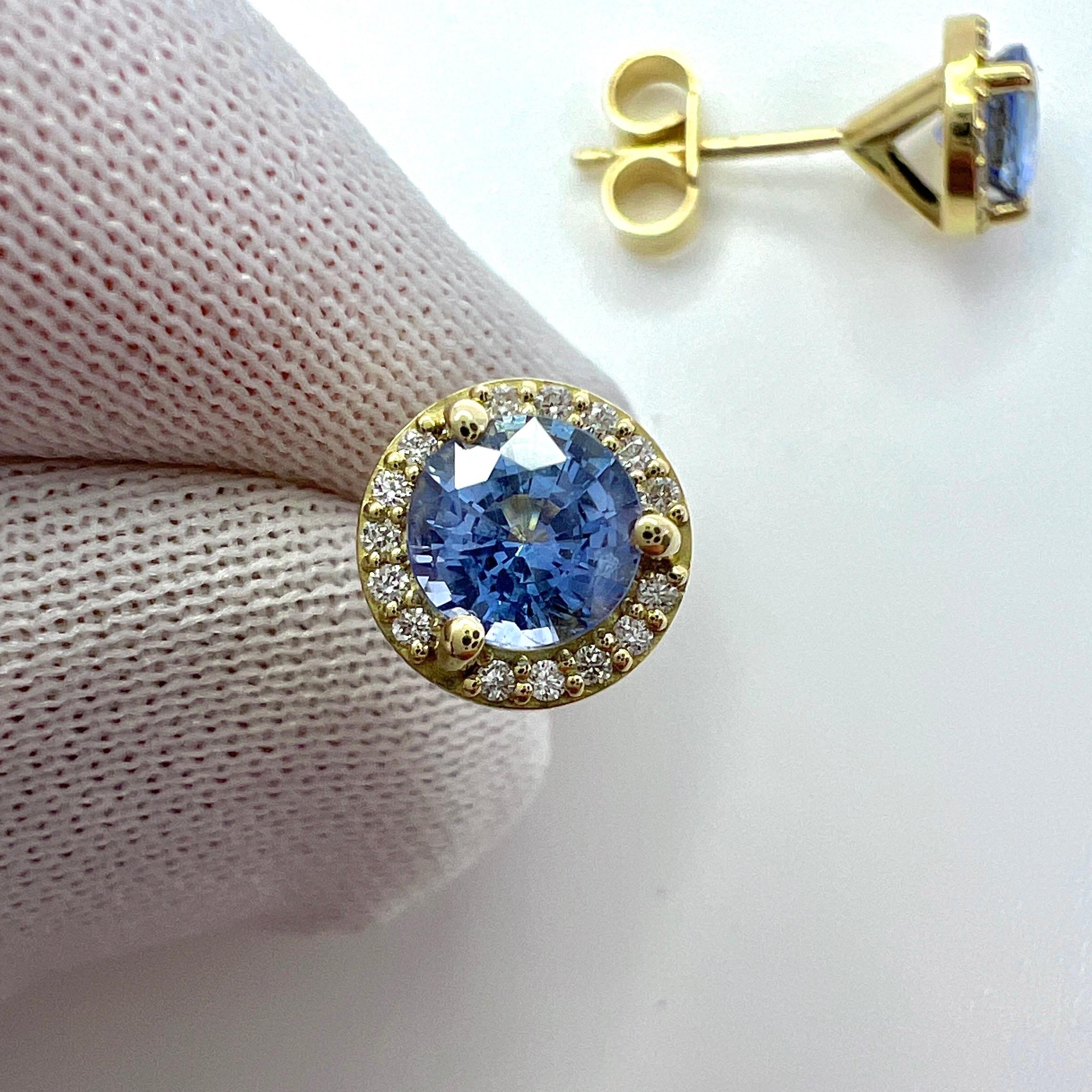 1.29ct Light Blue Ceylon Sapphire Diamond 18k Yellow Gold Halo Stud Earrings 5