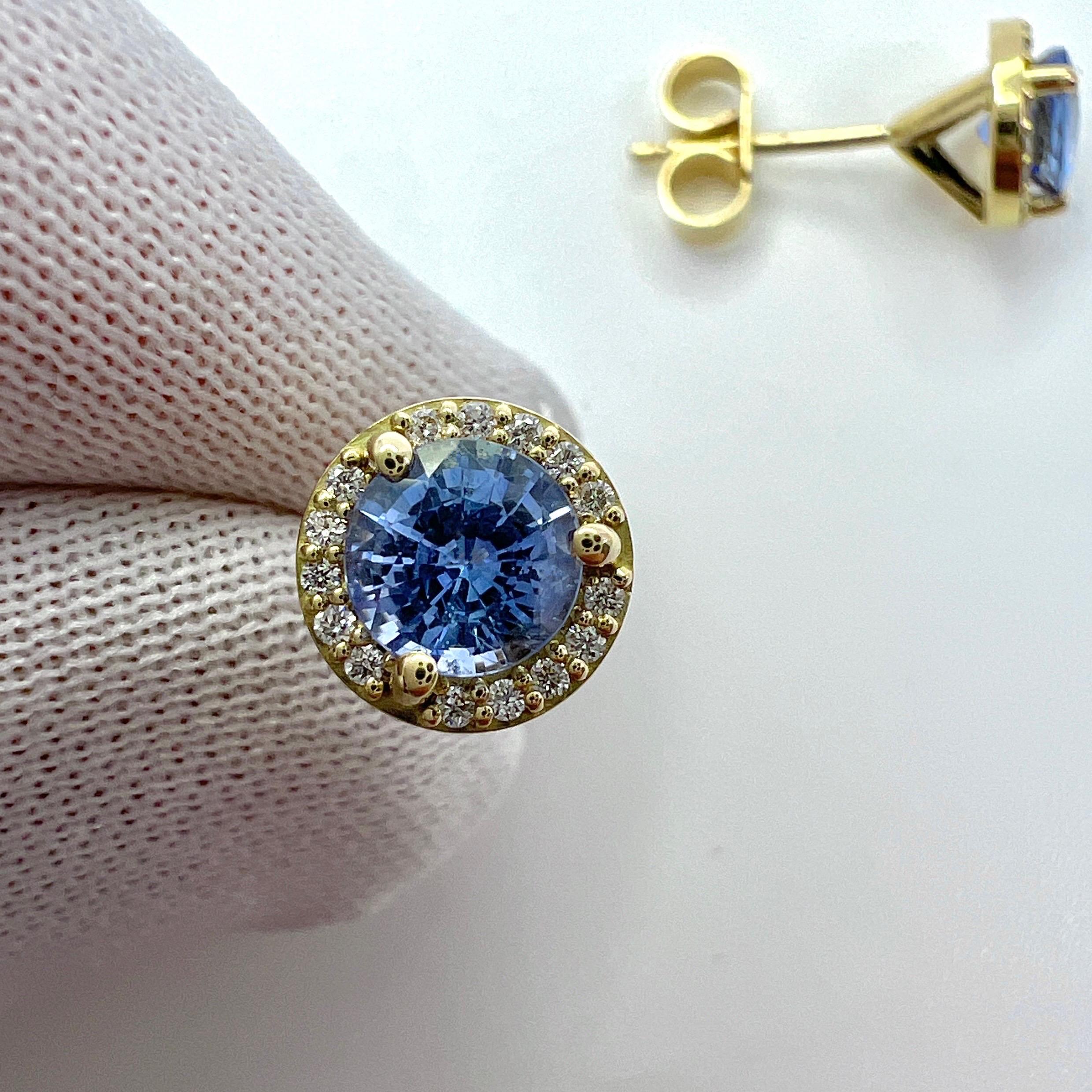 1.29ct Light Blue Ceylon Sapphire Diamond 18k Yellow Gold Halo Stud Earrings 6