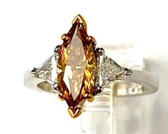 1.29Ct Marquise Diamond GIA Certified Fancy Deep Brownish Orangy Yellow Ring