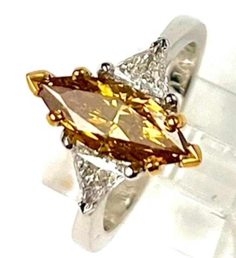 Marquise Cut 1.29Ct Marquise Diamond GIA Certified Fancy Deep Brownish Orangy Yellow Ring For Sale