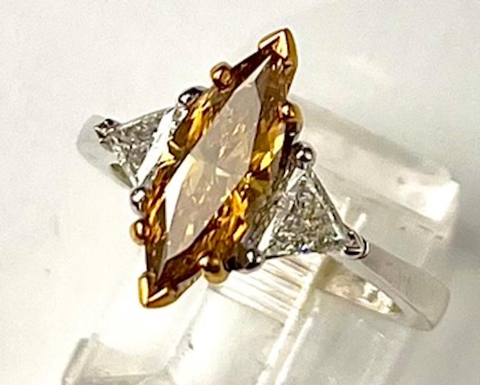 1.29Ct Marquise Diamond GIA Certified Fancy Deep Brownish Orangy Yellow Ring In New Condition For Sale In San Diego, CA
