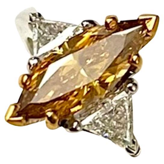 1.29Ct Marquise Diamond GIA Certified Fancy Deep Brownish Orangy Yellow Ring For Sale