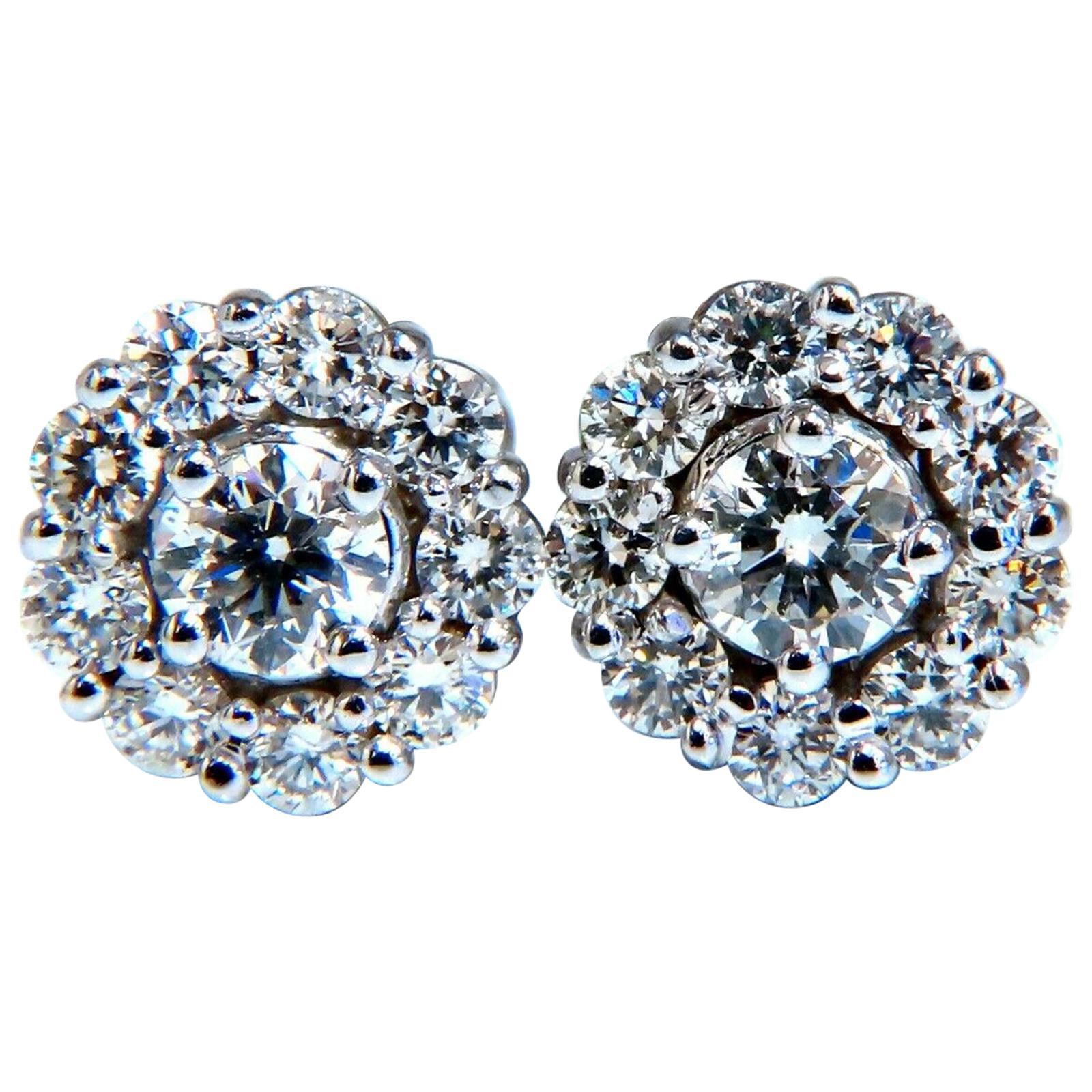 1.29 Carat Natural Diamonds Cluster Cocktail Halo Earrings 14 Karat