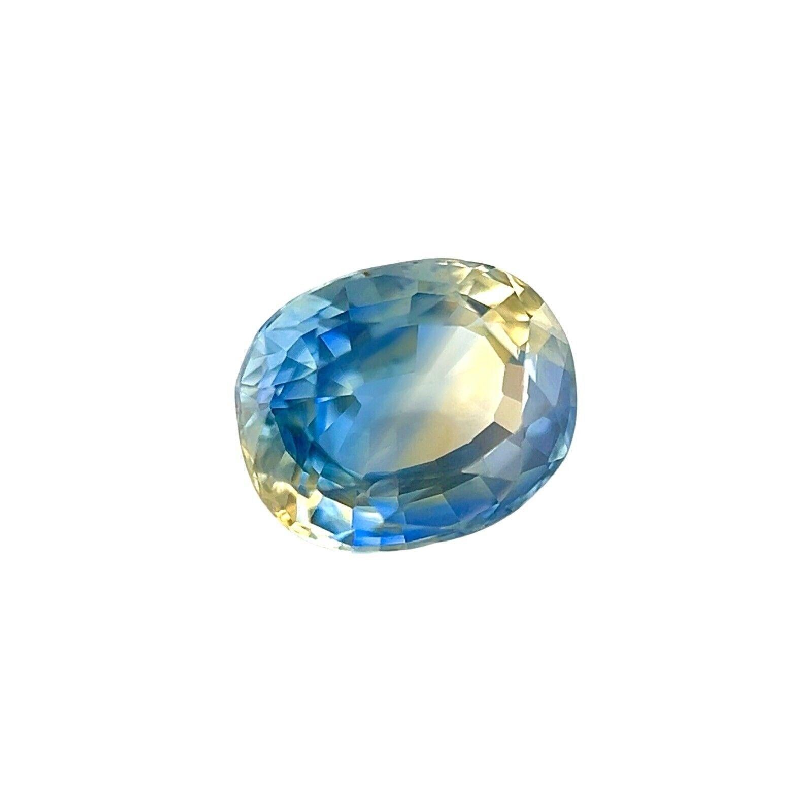 1,29ct Zafiro natural de color parcial Azul Amarillo Gema de Ceilán de talla oval 7,2x5,8mm
 
 Única Gema Natural de Zafiro Amarillo Azul Particolor.
 1.29 Quilates con un hermoso y único color amarillo azulado y una claridad excelente, una piedra