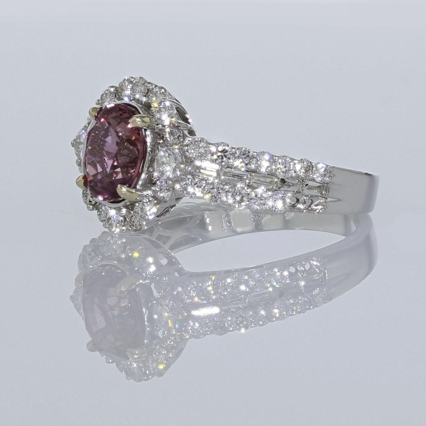 Oval Cut 1.29ct Natural Pink Sapphire 18K White Gold Ring For Sale