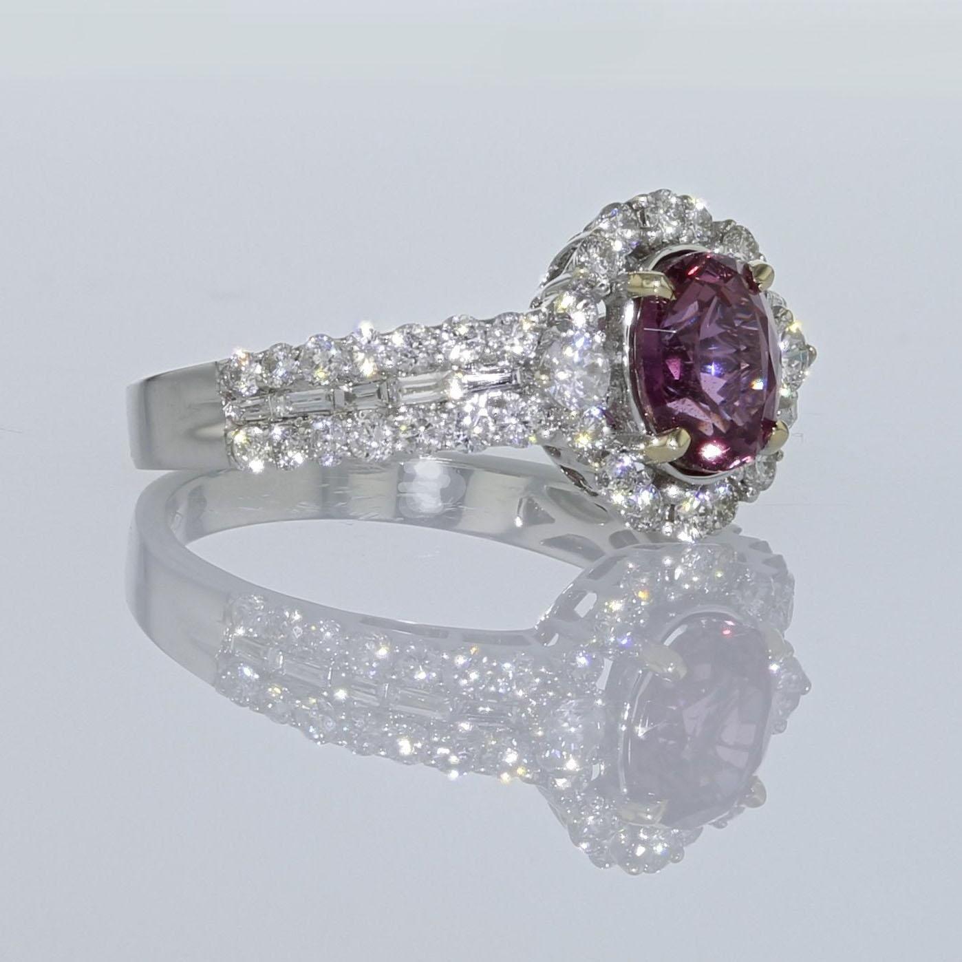 1.29ct Natural Pink Sapphire 18K White Gold Ring In New Condition For Sale In LA, CA