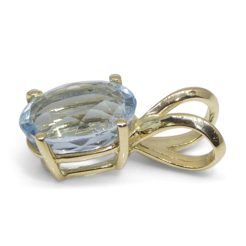 1.29ct Oval Blue Aquamarine Pendant set in 14k Yellow Gold For Sale 4