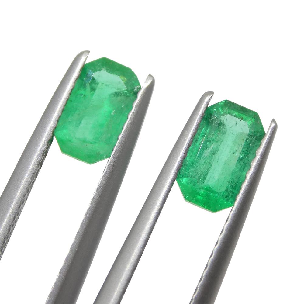1.29ct Pair Emerald Cut Green Emerald from Colombia In New Condition For Sale In Toronto, Ontario