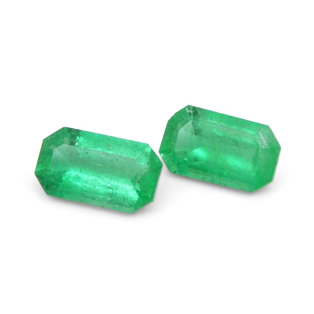 Women's or Men's 1.29ct Pair Emerald Cut Green Emerald from Colombia For Sale