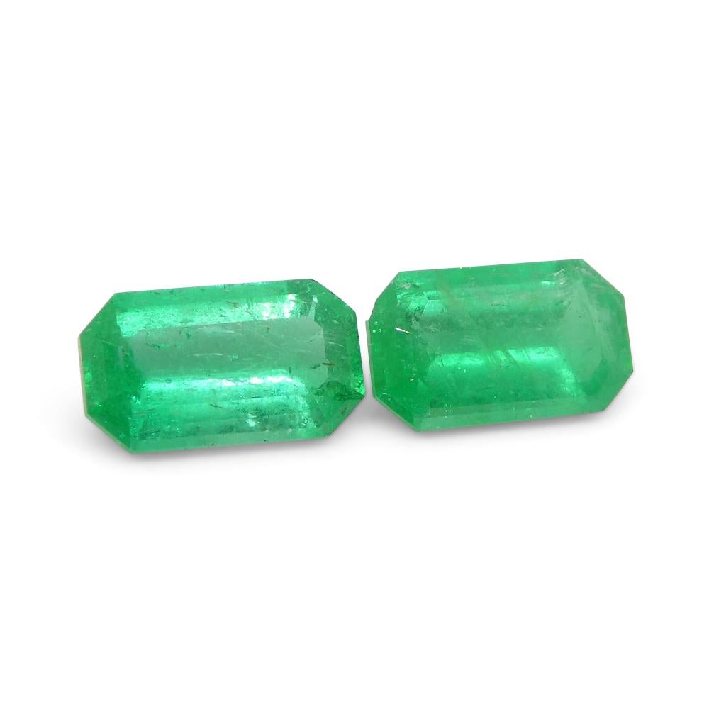 1.29ct Pair Emerald Cut Green Emerald from Colombia For Sale 1